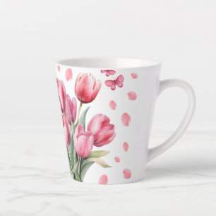 Tasse Latte Tulipes papillons pétales aquarelle élégants