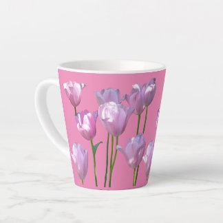 Tasse Latte Tulipes Roses Ensoleillées Poussière. Musique en l