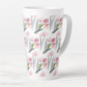 Tasse Latte Tulipes Roses Rouges Sage Vert Gris Feuille Blanc (Angle droit)