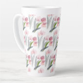 Tasse Latte Tulipes Roses Rouges Sage Vert Gris Feuille Blanc (Angle gauche)