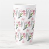 Tasse Latte Tulipes Roses Rouges Sage Vert Gris Feuille Blanc (Devant)