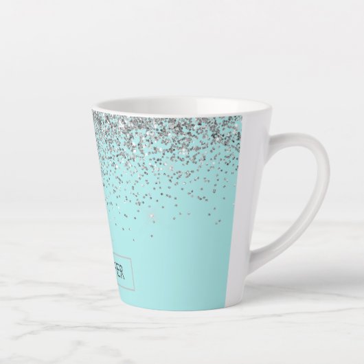 Tasse Latte Turquoise Aqua Blue Silver Parties scintillant Gir (Droite)