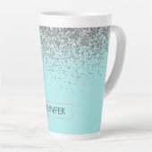 Tasse Latte Turquoise Aqua Blue Silver Parties scintillant Gir (Angle droit)