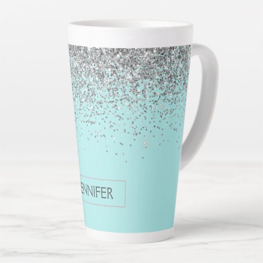 Tasse Latte Turquoise Aqua Blue Silver Parties scintillant Gir (Angle droit)