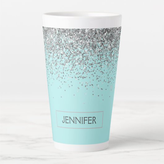 Tasse Latte Turquoise Aqua Blue Silver Parties scintillant Gir (Devant)