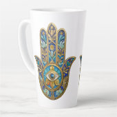 Tasse Latte Turquoise Blue Gold Hamsa Sapphire Third Eye  (Angle gauche)