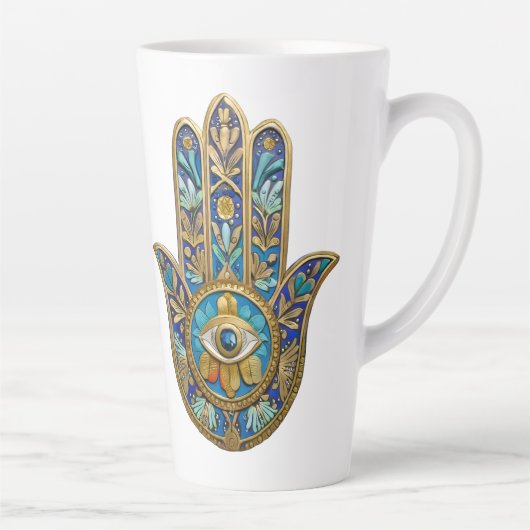 Tasse Latte Turquoise Blue Gold Hamsa Sapphire Third Eye  (Droite)