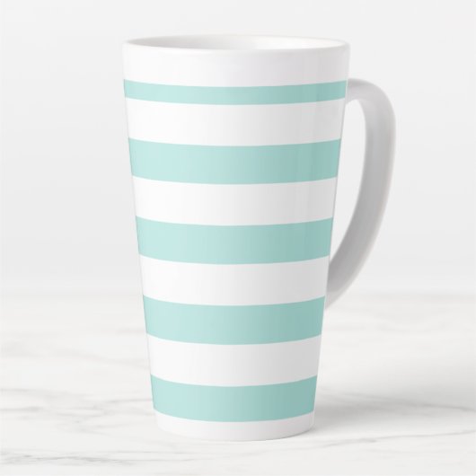 Tasse Latte Turquoise clair et blanc Large Horizontal rayé (Angle droit)