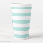 Tasse Latte Turquoise Clair et Blanc Rayé Horizontal Large (Devant)