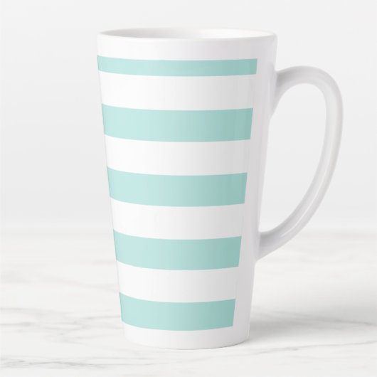 Tasse Latte Turquoise Clair et Blanc Rayé Horizontal Large (Droite)