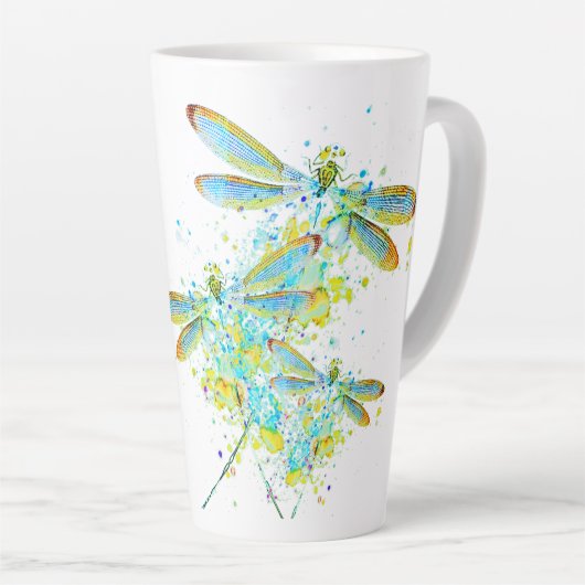 Tasse Latte Turquoise éclaboussure de libellule (Angle droit)
