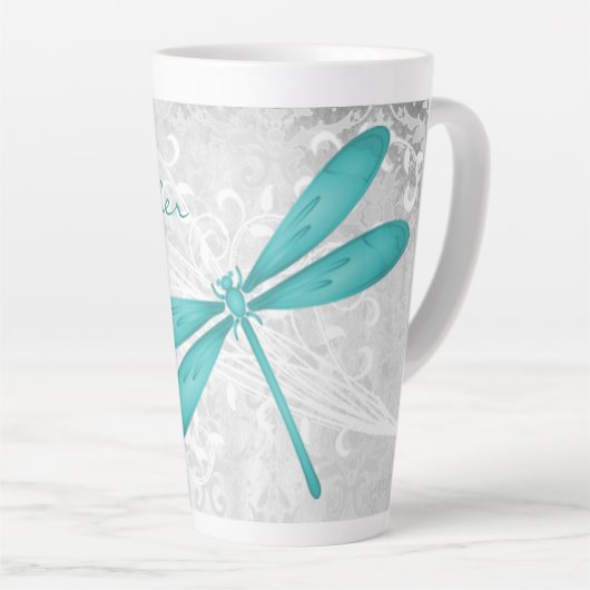 Tasse Latte Turquoise libellule latte personnalisée (Angle droit)
