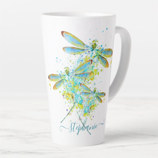 Tasse Latte Turquoise Splatter Dragonfly personnalisée (Angle droit)