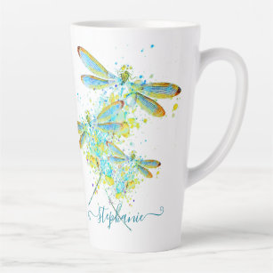 Tasse Latte Turquoise Splatter Dragonfly personnalisée
