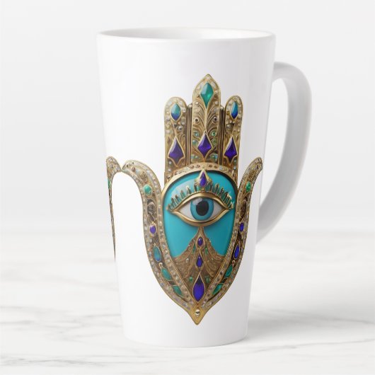 Tasse Latte Turquoise Third Eye Hamsa (Angle droit)