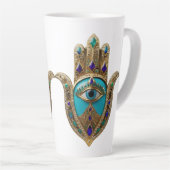 Tasse Latte Turquoise Troisième Œil Hamsa (Angle droit)