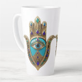 Tasse Latte Turquoise Troisième Œil Hamsa (Angle gauche)
