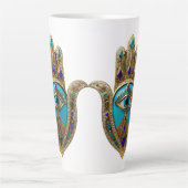 Tasse Latte Turquoise Troisième Œil Hamsa (Devant)