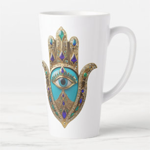 Tasse Latte Turquoise Troisième Œil Hamsa