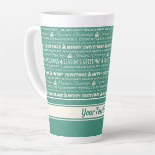 Tasse Latte Turquoise Vert Blanc Joyeux Noël Retro Typographie