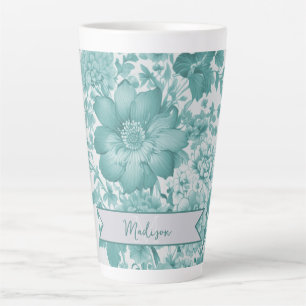 Tasse Latte Turquoise Vintage Chinoiserie Floral Personnalisé