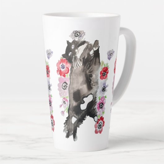 Tasse Latte Tuxedo Chat Cute Jolie Fleurs Chats Aquarelle (Angle droit)