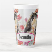 Tasse Latte Tuxedo Chat Cute Rose Fleurs Chats Aquarelle Rose (Devant)