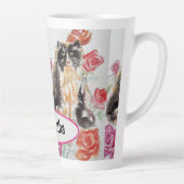 Tasse Latte Tuxedo Chat Cute Rose Fleurs Chats Aquarelle Rose (Droite)