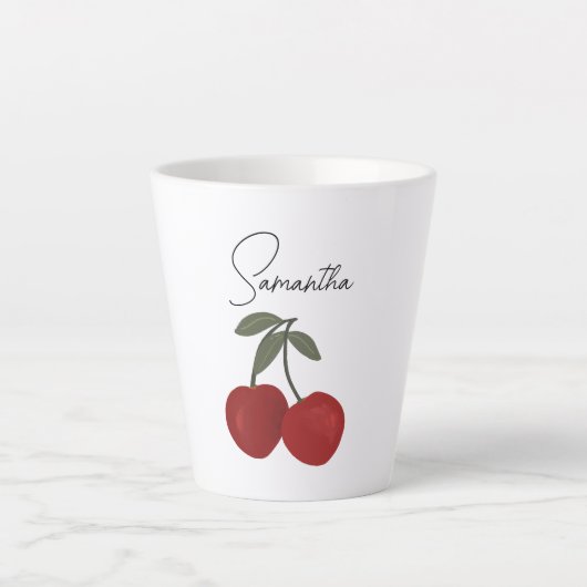 Tasse Latte Two Red Cherries Illustration | Cute Fruit Art  (Devant)