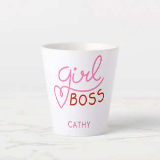 Tasse Latte Typographie Boss de marque personnalisée Pink Red