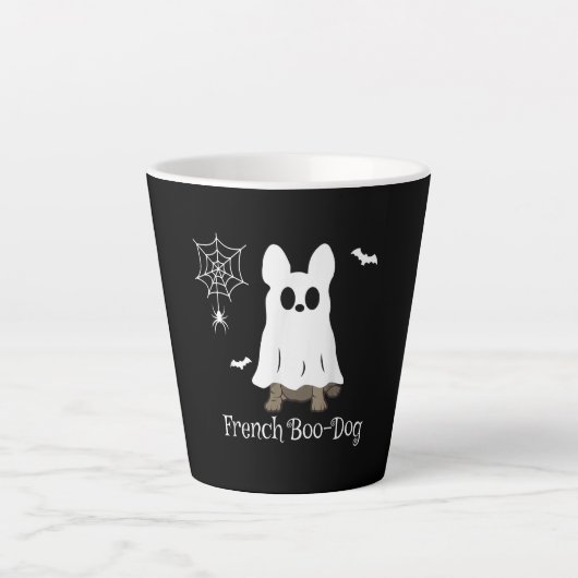 Tasse Latte Un chien de taureau français à Halloween (Devant)