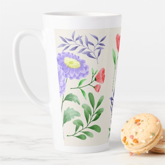 Tasse Latte Un ensemble de fleurs peintes à l'aquarelle (En situation)