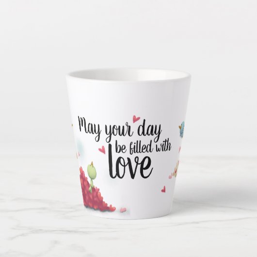 Tasse Latte Un mignon oiseau et un message d'anniversaire de c (Devant)