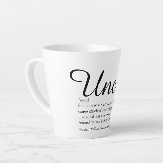 Tasse Latte Uncle Cool amusant Élégant script noir et blanc (Angle gauche)