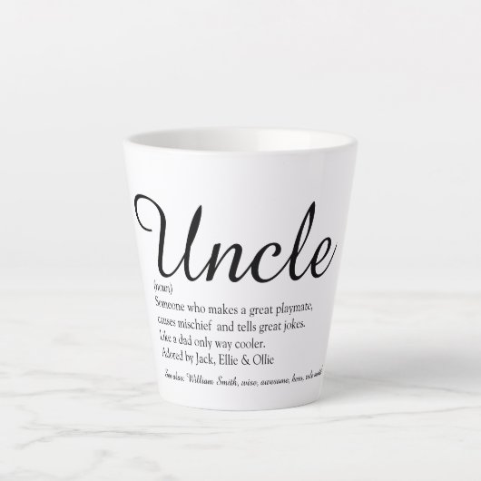Tasse Latte Uncle Cool amusant Élégant script noir et blanc (Devant)