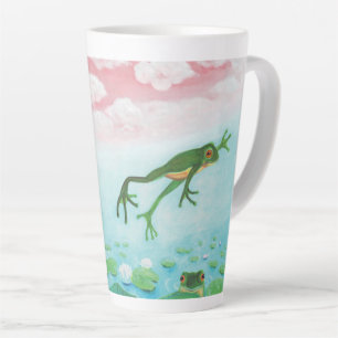Tasse Latte Une Grenouille S'Enfonce Dans L'Étang Illustration