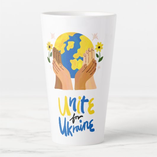 Tasse Latte Une unité mondiale pour l'Ukraine (Devant)