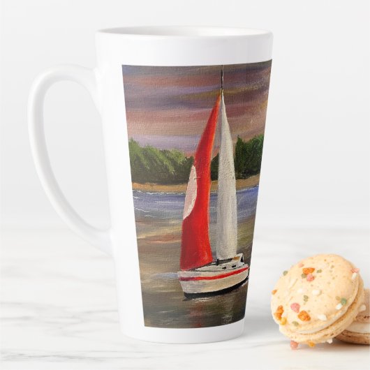 Tasse Latte Une voile coucher de soleil, par Gary Poling (En situation)