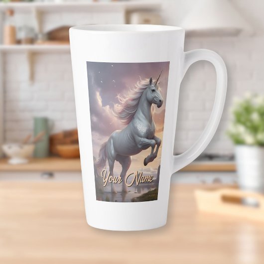 Tasse Latte Unicorne blanche Mystique personnalisée
