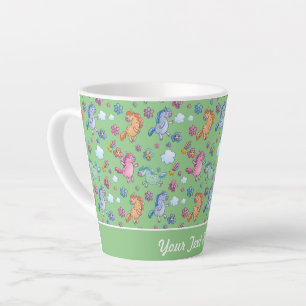 Tasse Latte Unicornes lunaires et jolies fleurs brillantes