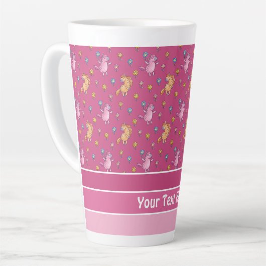 Tasse Latte Unicornes lunaires et jolies fleurs Motif (Angle gauche)