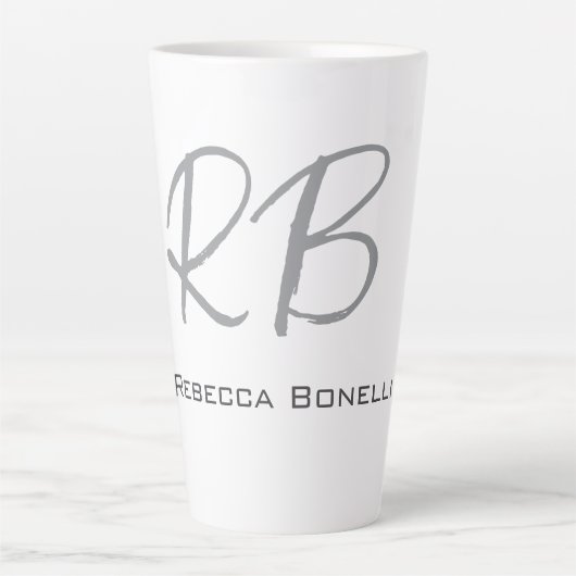 Tasse Latte Unique Monogramme gris blanc moderne (Devant)
