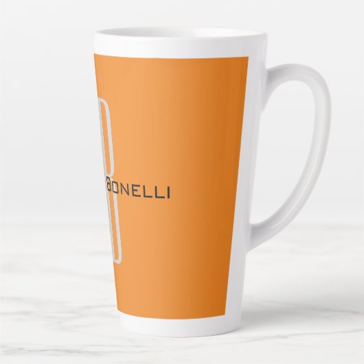 Tasse Latte Unique Unique Orange Initiales Monogramme Moderne (Droite)