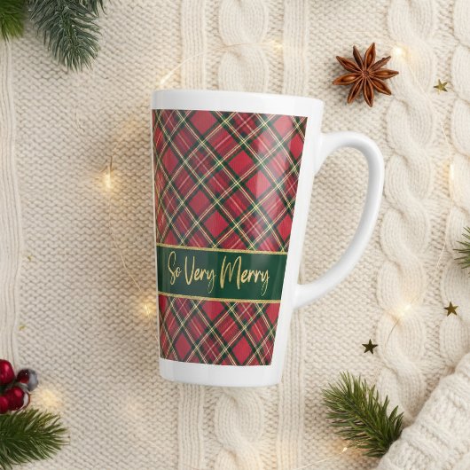 Tasse Latte Vacances Tartan Rouge Plaid Or Si Joyeux