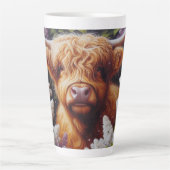 Tasse Latte Vache Highland avec Fleurs Lilac (Devant)