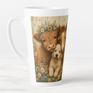 Tasse Latte Vache Highland rustique, poulain et chiot floral