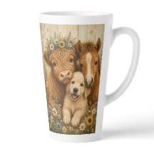 Vache Highland rustique, poulain et chiot floral