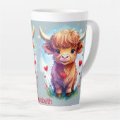 Tasse Latte Vache Whimsical Valentine Highland sur mesure, (Angle droit)