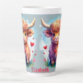 Tasse Latte Vache Whimsical Valentine Highland sur mesure, (Devant)