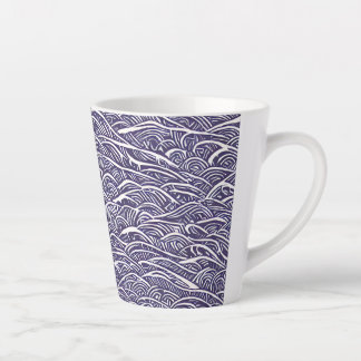 Tasse Latte Vagues et Surf de Linocut Hawaïen